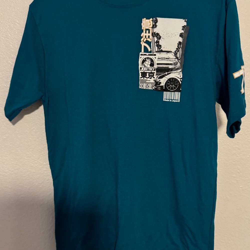 Blue Short Sleeve Tee with Graphic Design
